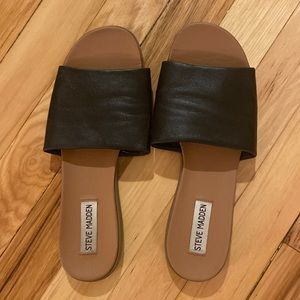 Steve Madden Black Leather Kailey Sandals Slides 8